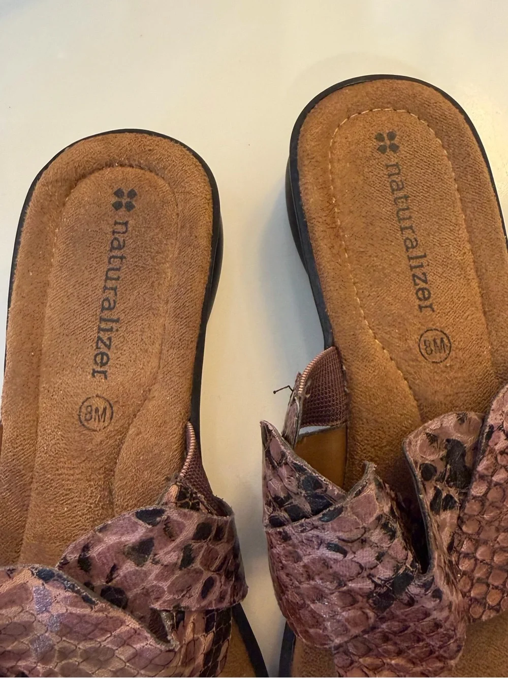 Naturalizer Braided Snake-Print Thong Sandals in Pink and Brown